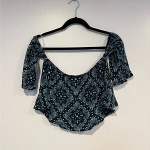 Paisley blue blush off the‎ shoulder top